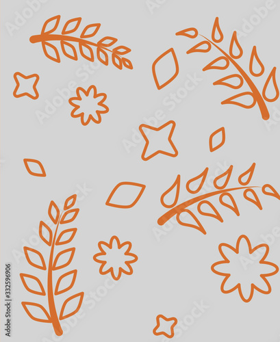 seamless pattern with leaf in line art