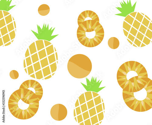 Pattern  of tropical fruits is pineapple with white background 