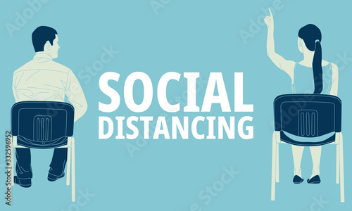 Illustration of social distancing to prevent pandemic virus.