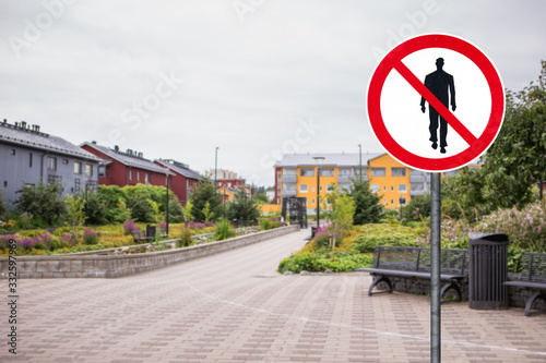 Prohibition sign of people walking. Quarantine self-isolation