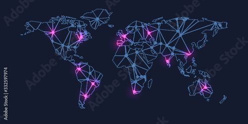 Covid-19 infection with to the World Map and infected locations. Coronavirus healthcare banner. Infection of polygons world map
