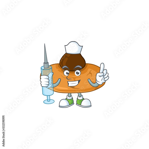 A pleasant nurse of kiss cookies mascot design style using syringe