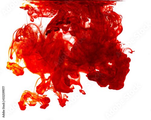 food coloring in water, Solubility of color in water, Watercolor or ink in water. Abstract background. Isolated. Collection. red color. Blood color