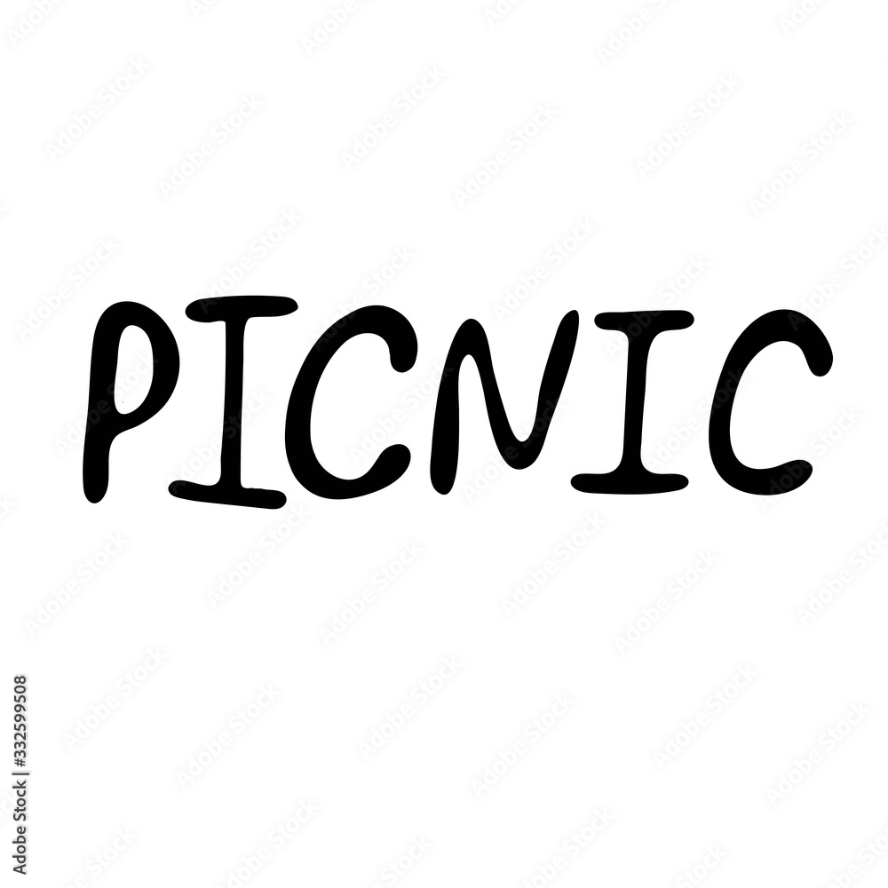 hand-drawn vector illustration, element without background, camping, picnic, lettering