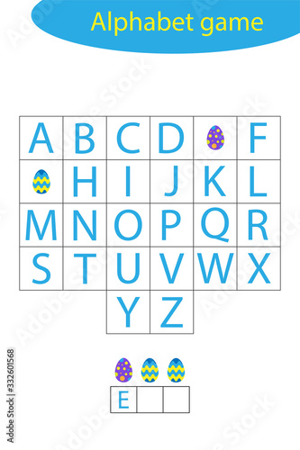 Easter alphabet game for children, make a word, preschool worksheet activity for kids, educational spelling scramble game for the development of children, vector illustration