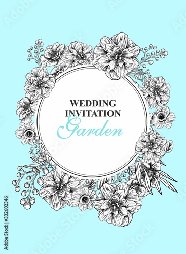 Invitation with graphic colors in black and white on a mint blue background. Expensive. Stylishly. Classic. Luxury. for a wedding or event