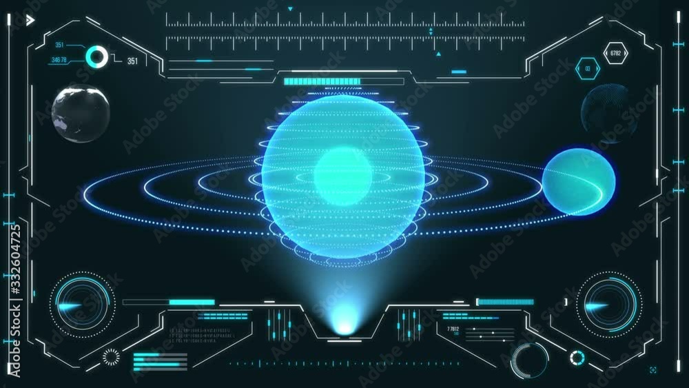 Futuristic user interface with space planet. HUD and infographic elements. Virtual digital technology background. Head-up design display template for business, games, motion design, web and app. Futuristic user interface with space planet. HUD and infographic elements. Virtual digital technology background. Head-up design display template for business, games, motion design, web and app.