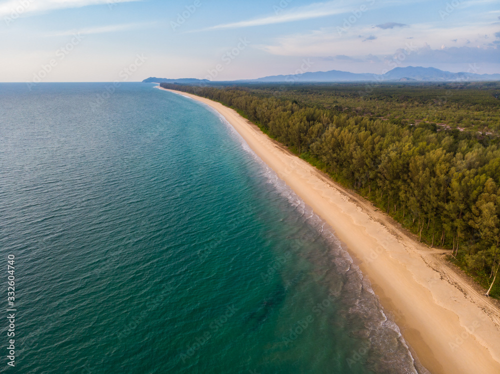 High angle view, Thai Mueang beach in Phang Nga province, Thailand