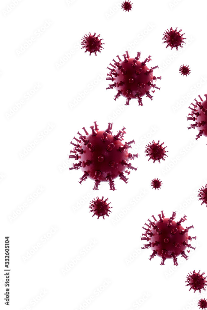 3D illustration.Infected virus cells.Image of Flu COVID-19 virus cell.China pathogen respiratory influenza covid virus cells. 3D illustration.Infected virus cells.Image of Flu COVID-19 virus cell.China pathogen respiratory influenza covid virus cells.