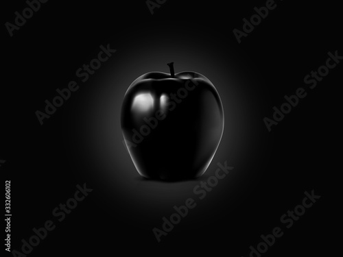 Black apple on a black smooth background
