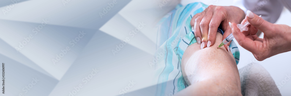 Senior woman getting an injection; panoramic banner Senior woman getting an injection; panoramic banner