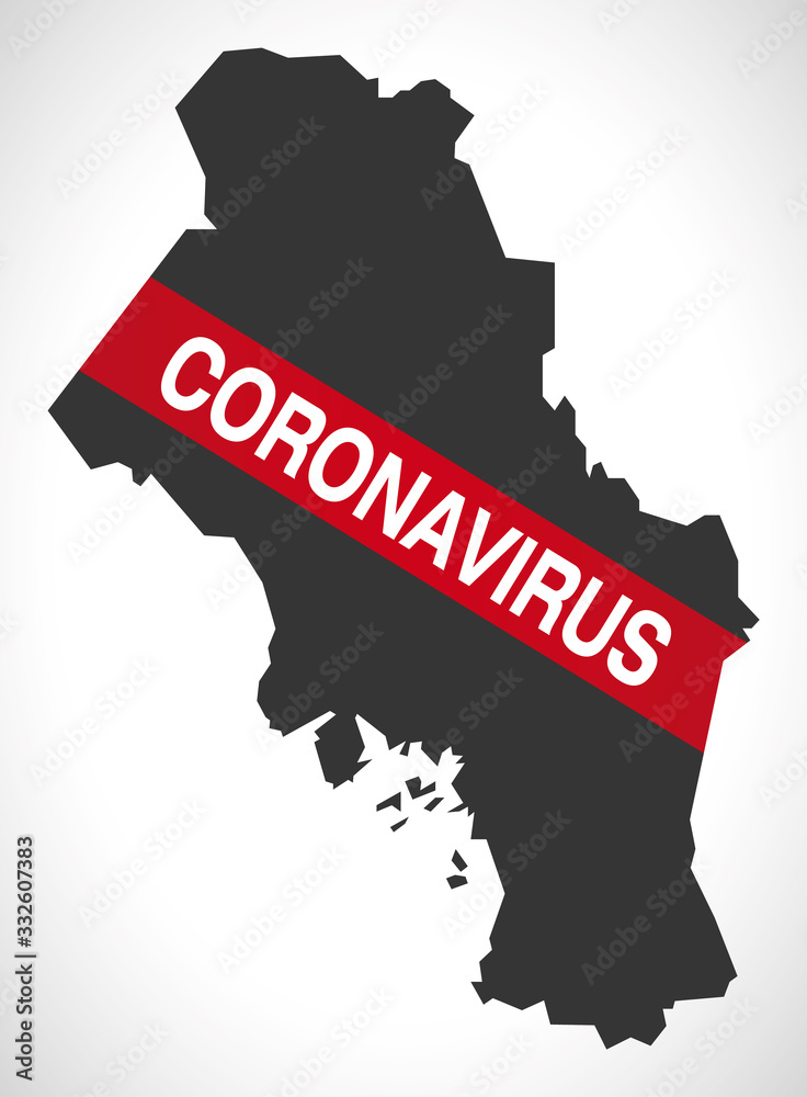 Oslo NORWAY county map with Coronavirus warning illustration