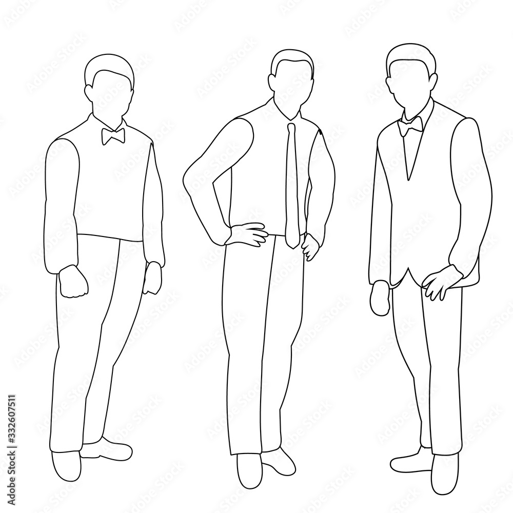 isolated, contour, sketch men stand, businessmen isolated, contour, sketch men stand, businessmen