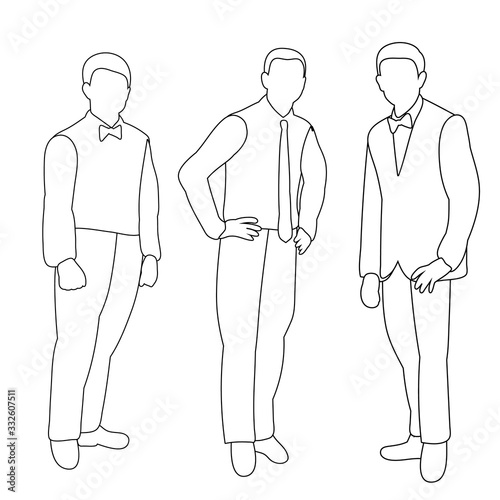  isolated, contour, sketch men stand, businessmen