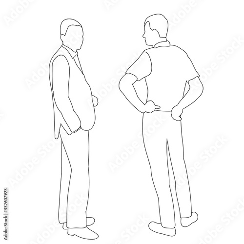 vector, isolated, contour, sketch man, businessman, talks