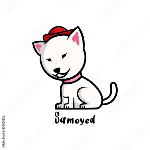 Flat Illustration Design of Dog Breeds, Cute,Big Head,Icon,Mascot in White Background, Samoyed