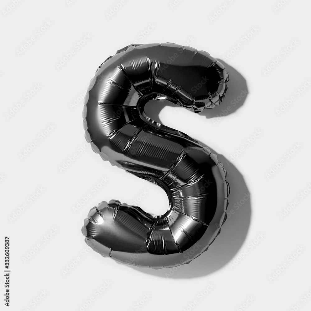 Letter S, Black foil balloon alphabet isolated on white background with Clipping Path Letter S, Black foil balloon alphabet isolated on white background with Clipping Path
