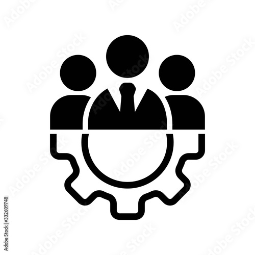 Teamwork management icon or business team or partnership icon in black on an isolated white background. The staff of the organization or the head of the company. EPS 10 vector.