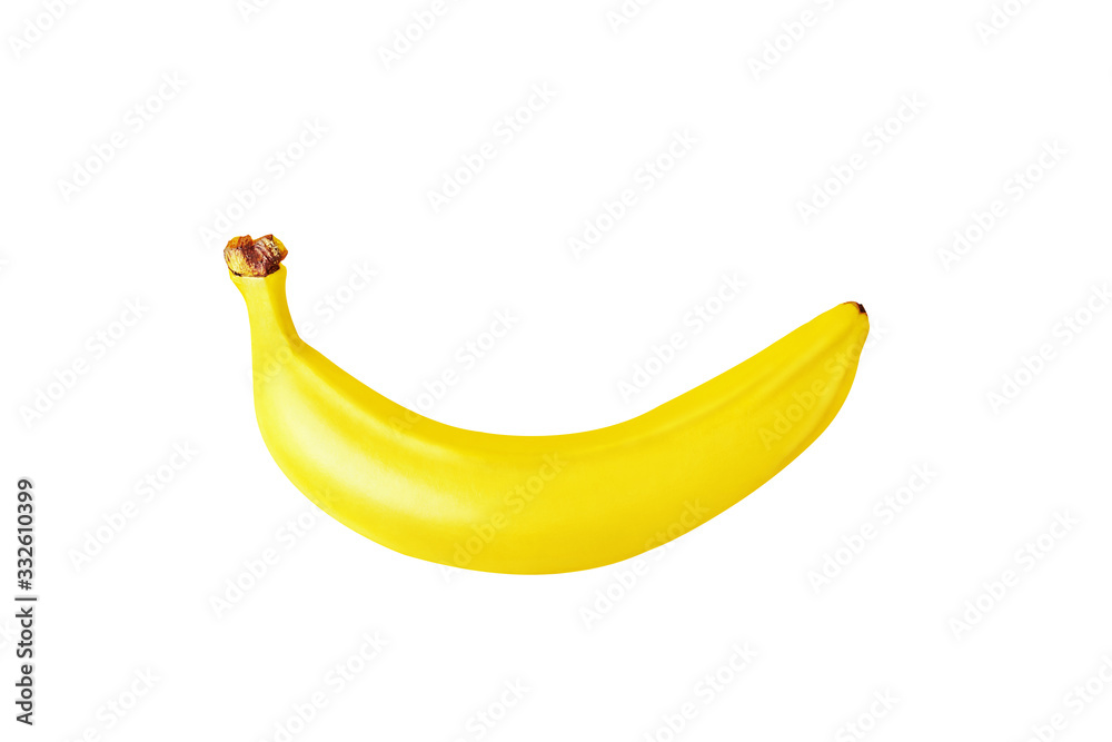 One single fresh ripe banana in peel isolated on yellow background. One single fresh ripe banana in peel isolated on yellow background.
