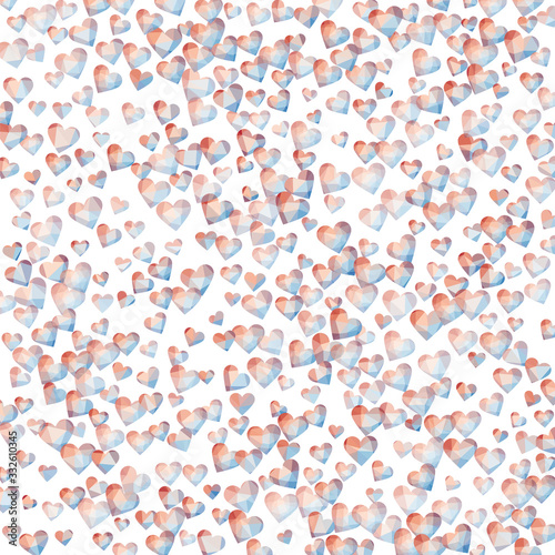 Heart background. Red blue polygonal hearts in diamond style. Low poly hearts background. Trendy vector illustration.