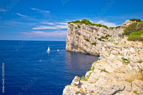 Kornati archipelago national park. Spectacular cliffs of Telascica bay above blue Adriatic sea