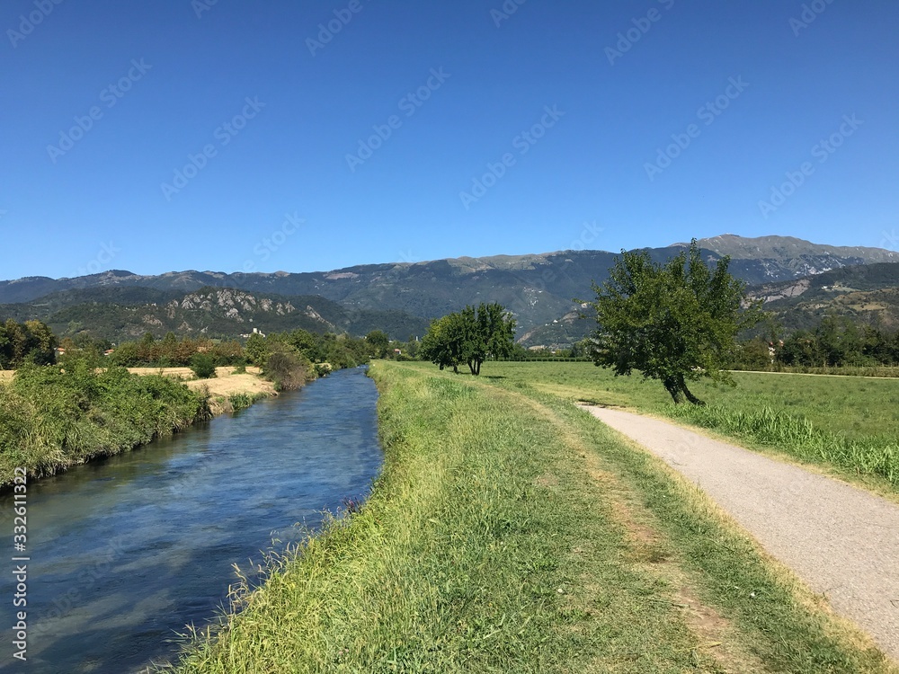 landscape with river and blue sky