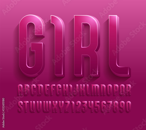 3d font from light pink color, trendy gloomy alphabet sans serif, modern letters and numbers for your logo, flyer, film poster, fashion banner, vector illustration 10eps.