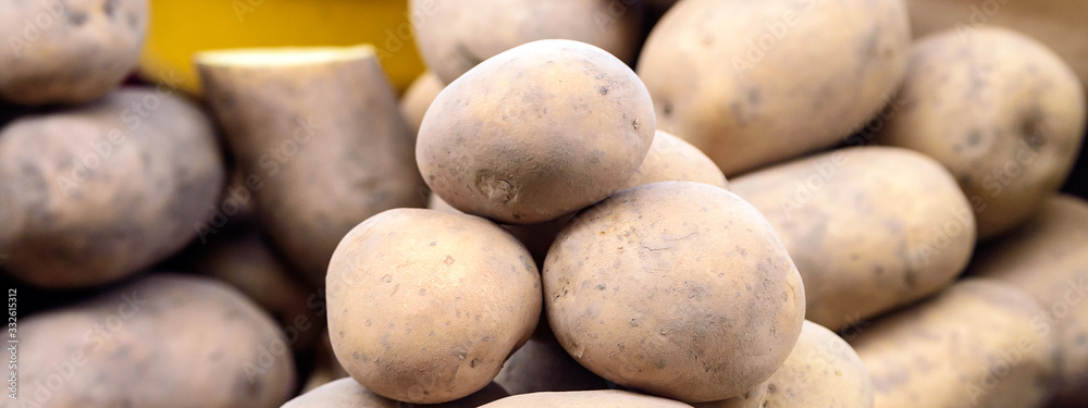 Fototapeta premium Fresh organic young potatoes sold on market