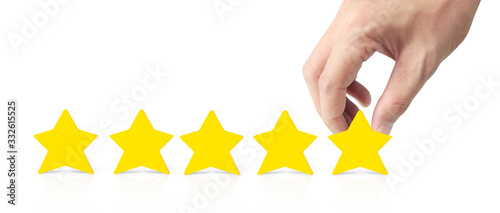 Hand of putting increase five star shape.The best excellent business services rating customer experience concept