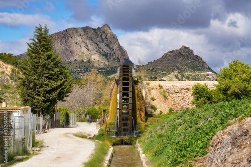 Ancient arabic mill, water noria at Abaran village in Murcia region Spain Europe