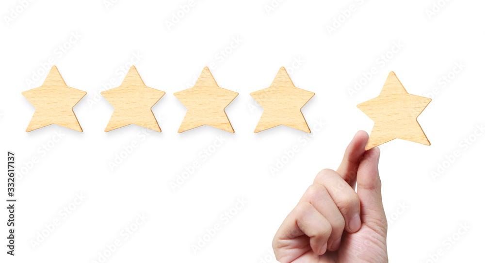 Hand of putting increase five star shape.The best excellent business services rating customer experience concept Hand of putting increase five star shape.The best excellent business services rating customer experience concept