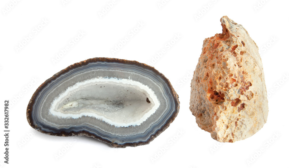 Section and external view of a white and blue geode Section and external view of a white and blue geode