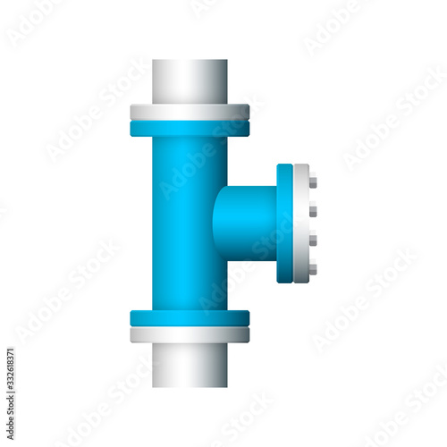 Pipe vector icon. Made from steel or metal connection by flange fitting fixing by screw and bolt. Part for pipeline construction to transport oil and gas in industry, water in plumbing and irrigation. © DifferR