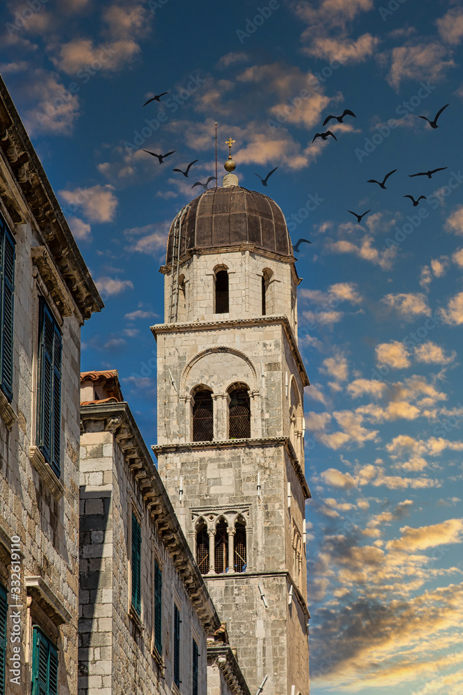 Old Bell tower in the walled city of Dubrovnik, Croatia