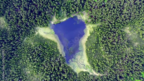 aerial twirl of Black Lake, Pohorje mountain range, marshes and green forest. photo