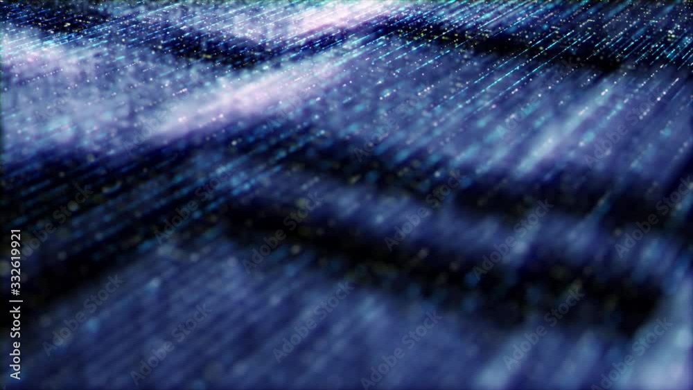Futuristic digital generated motion abstract matrix particles de-focus grid in cyber space digital background environment
