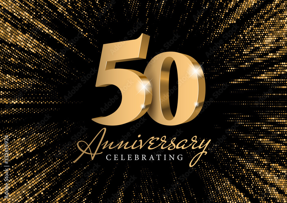 Anniversary 50. gold 3d numbers. Against the backdrop of a stylish