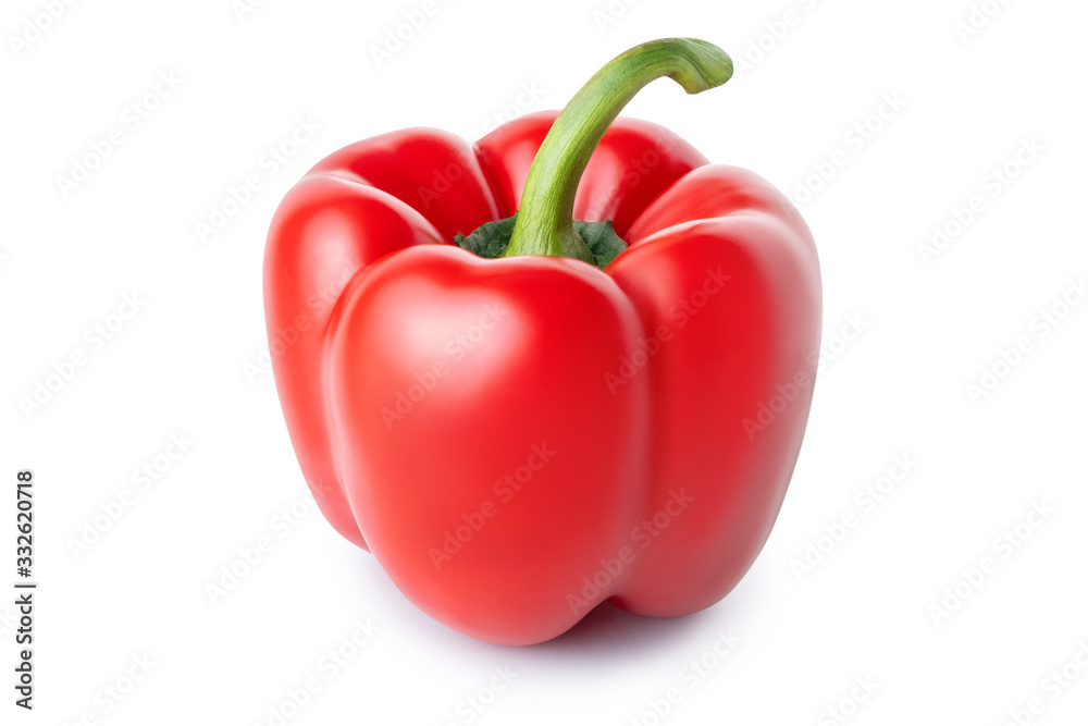 Fresh, red, sweet bell pepper isolated on white background. Clipping path. Fresh, red, sweet bell pepper isolated on white background. Clipping path.