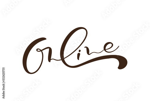 Concept illustration of internet using. Online vector calligraphy word logo. This represents concept of online website networks, businesses, education, marketing