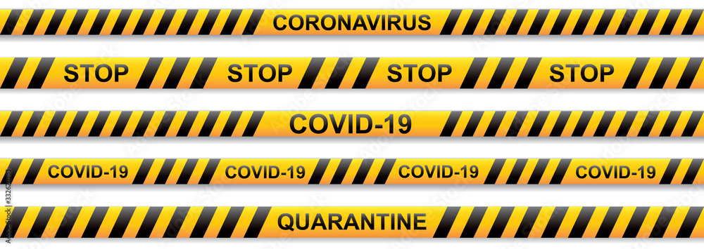 Warning coronavirus yellow and black stripe on transparent background - obrazy, fototapety, plakaty 