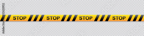 Warning STOP yellow and black stripe on transparent background