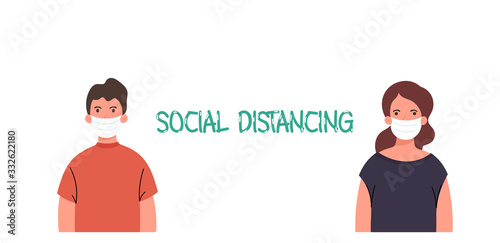 Social distancing poster design for or self protection times and  home awareness social media campaign and coronavirus prevention - Vector illustration.