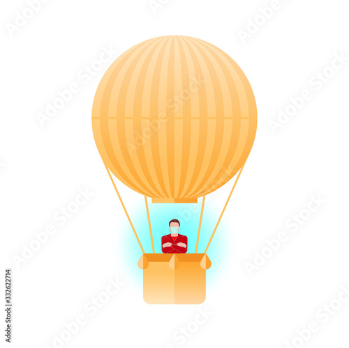 Corona virus - staying at home (self-isolation). Man avoids diseases in a balloon. Vector illustration.