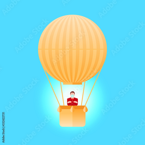 Corona virus - staying at home (self-isolation). Man avoids diseases in a balloon. Vector illustration.