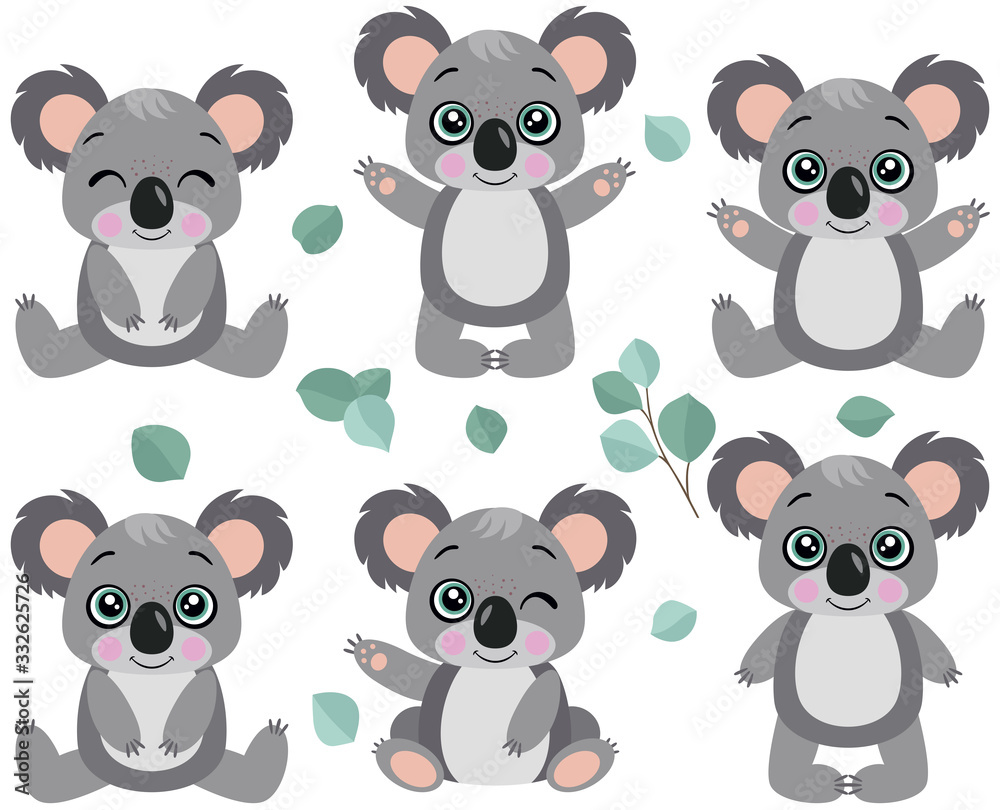 Set of koalas of different positions Set of koalas of different positions
