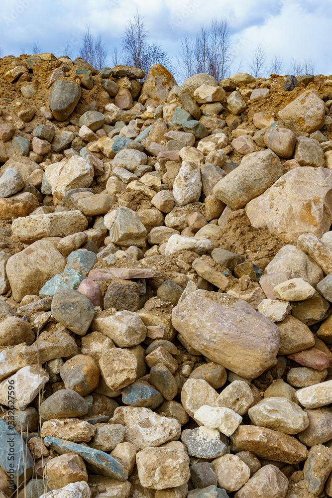 pile of cobblestones with sand prepared for construction