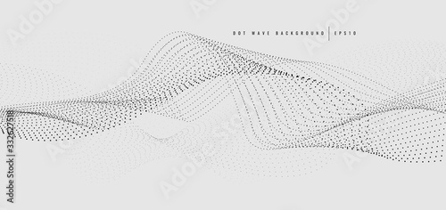 Abstract black many dot wave line pattern particle on white background.