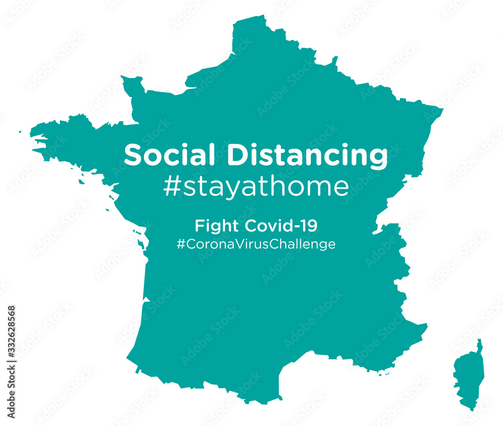 France map with Social Distancing #stayathome tag