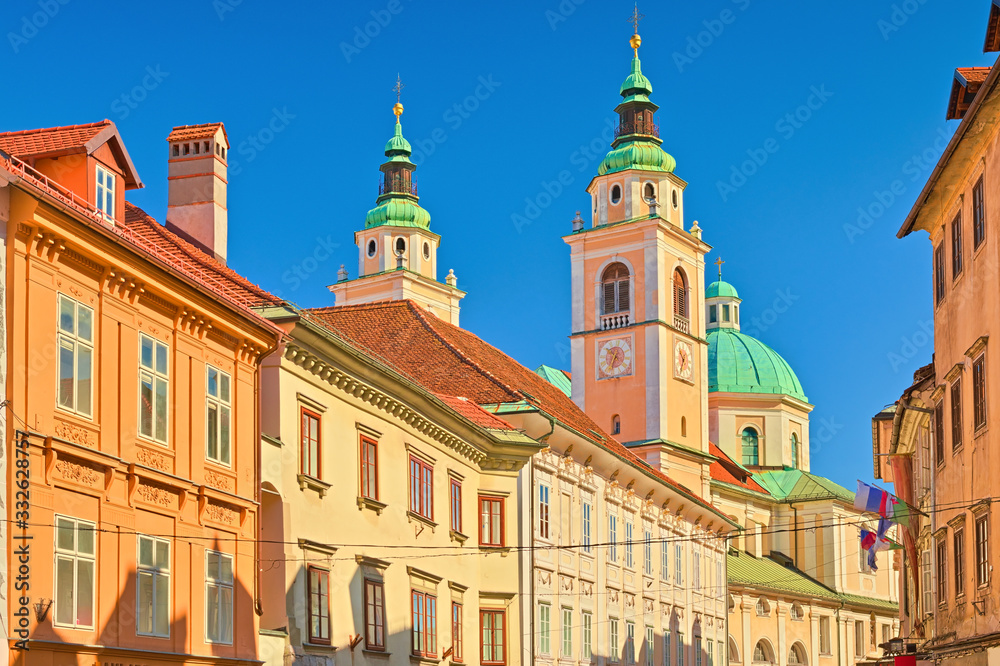 Historical architecture in the old town of Ljubljana, Slovenia