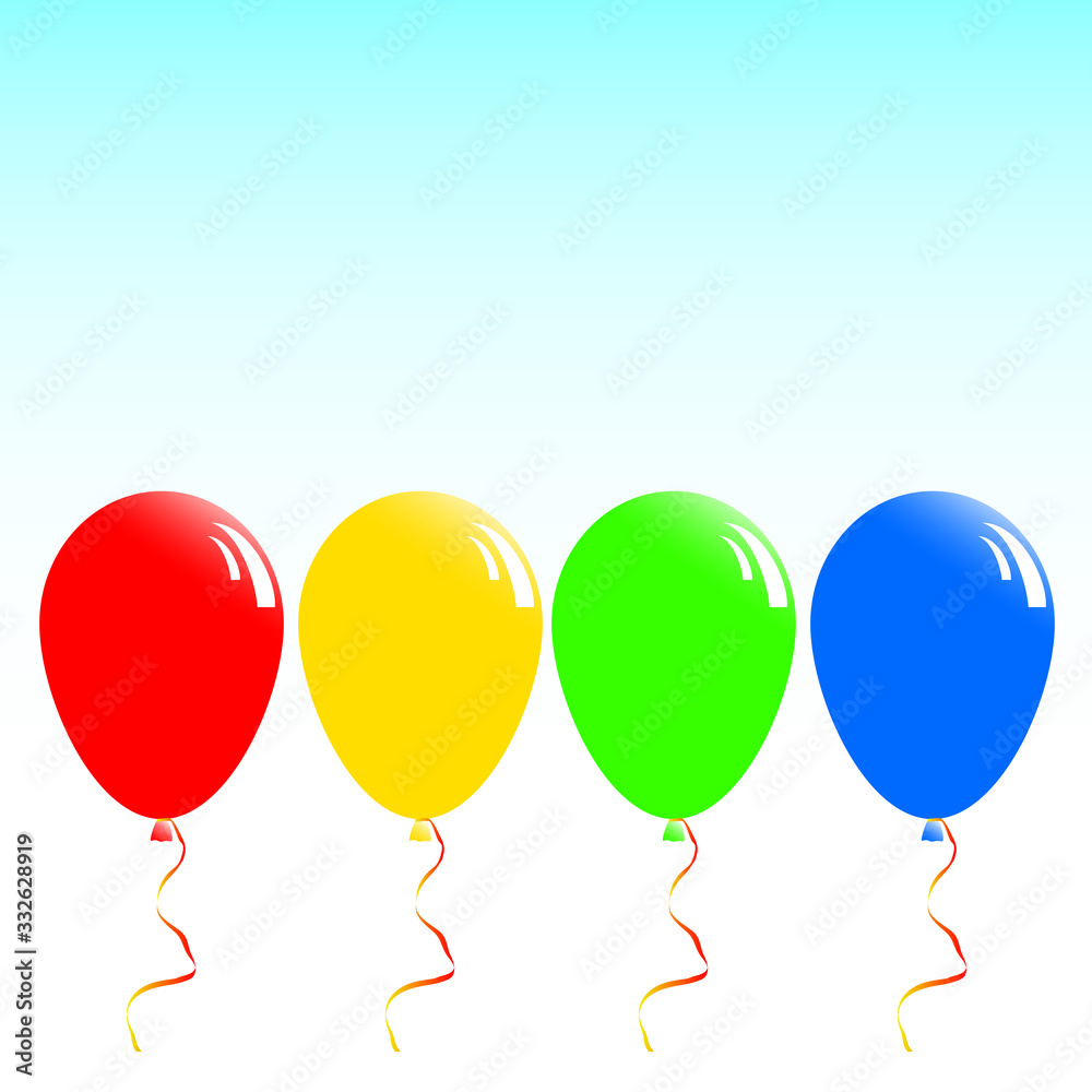 Set of red, yellow, green and blue balloons isolated on light background